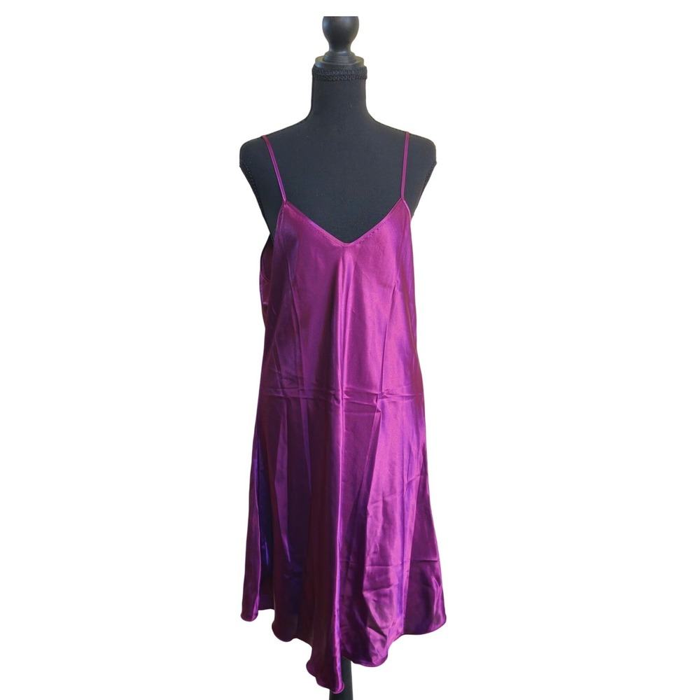 Satin Fairy V-Neck Y2K-Inspired Slip Dress L Magenta Satin Adjustable Straps